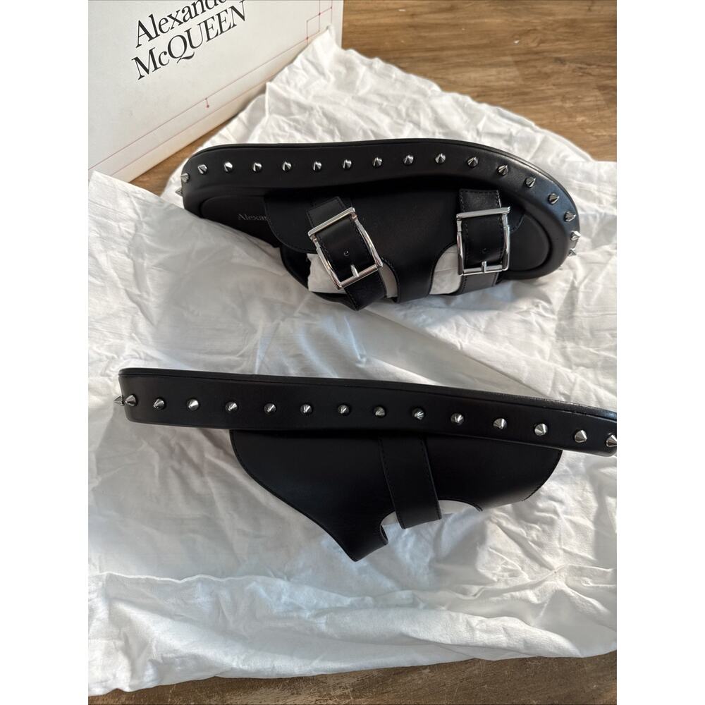 ALEXANDER MCQUEEN Leather Stud Buckle Slide Sandals Black EU39 RT$1250 - Picture 5 of 12